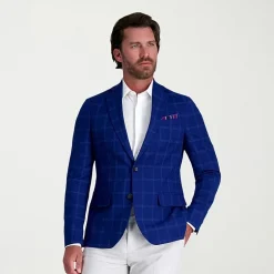 Haggar Slub Windowpane Mens Plaid Stretch Fabric Slim Fit Sport Coat