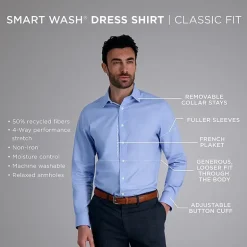 Haggar Smart Wash Big and Tall Mens Classic Fit Easy Care Long Sleeve Dress Shirt