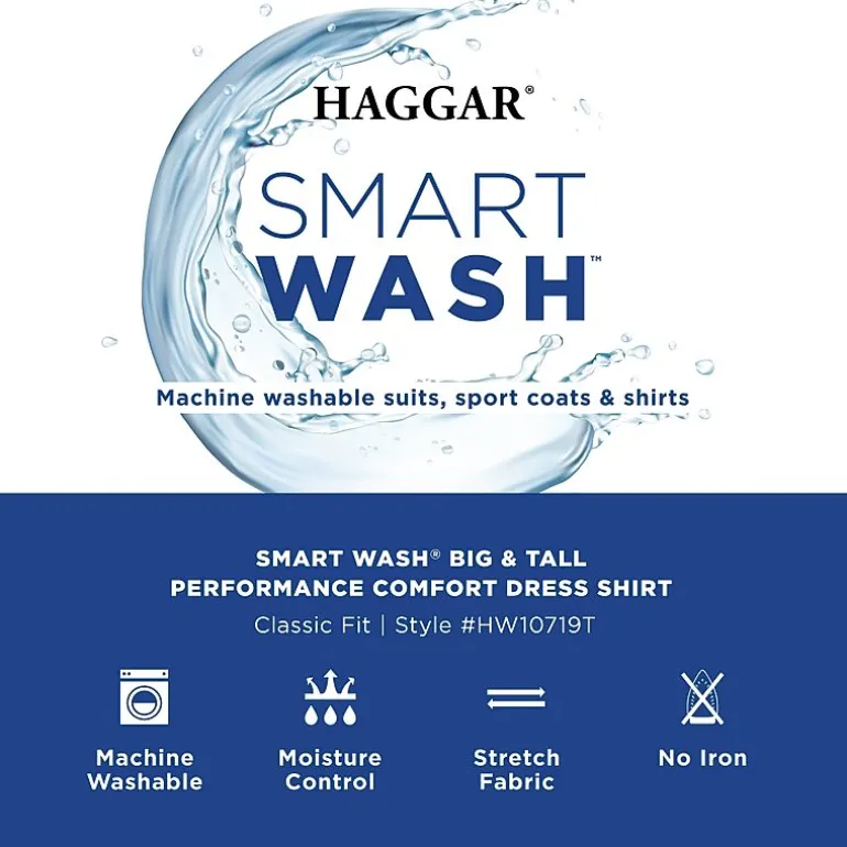 Haggar Smart Wash Big and Tall Mens Classic Fit Easy Care Long Sleeve Dress Shirt