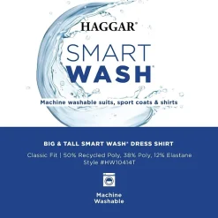 Haggar Smart Wash Big and Tall Mens Classic Fit Easy Care Long Sleeve Dress Shirt