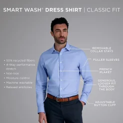 Haggar Smart Wash Mens Classic Fit Easy Care Long Sleeve Dress Shirt