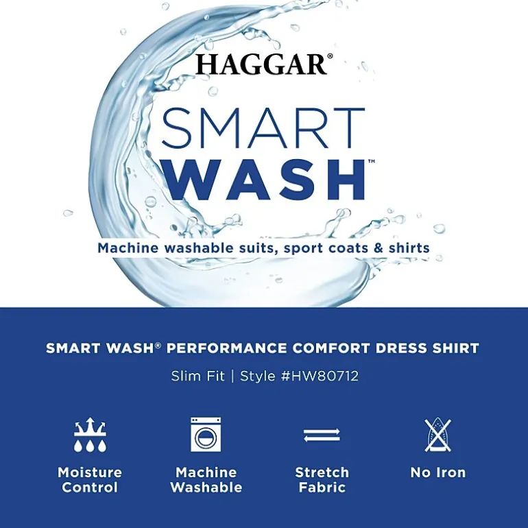 Haggar Smart Wash Mens Slim Fit Easy Care Long Sleeve Dress Shirt