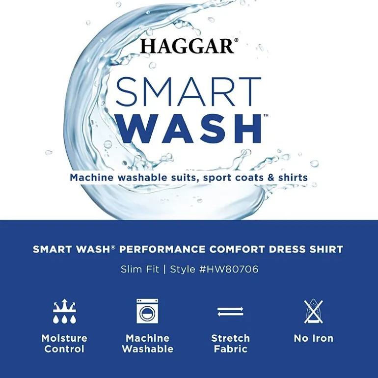 Haggar Smart Wash Mens Slim Fit Easy Care Long Sleeve Dress Shirt