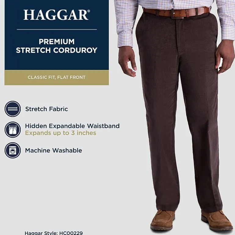 Haggar Stretch Corduroy Mens Classic Fit Flat Front Pant