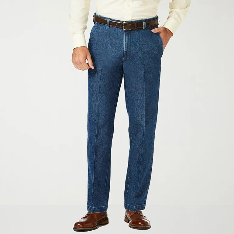 Haggar Stretch Denim Mens Classic Fit Flat Front Pant