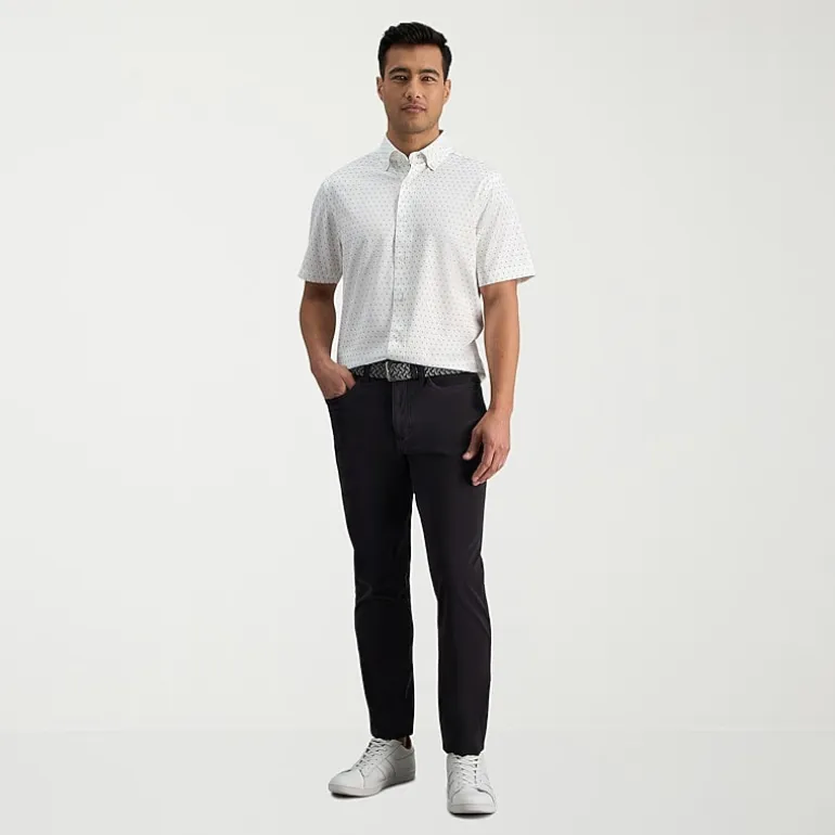 Haggar The Active Series City Flex 5 Pocket Cotton Traveler Mens Comfort Waistband Straight Fit Flat Front Pant