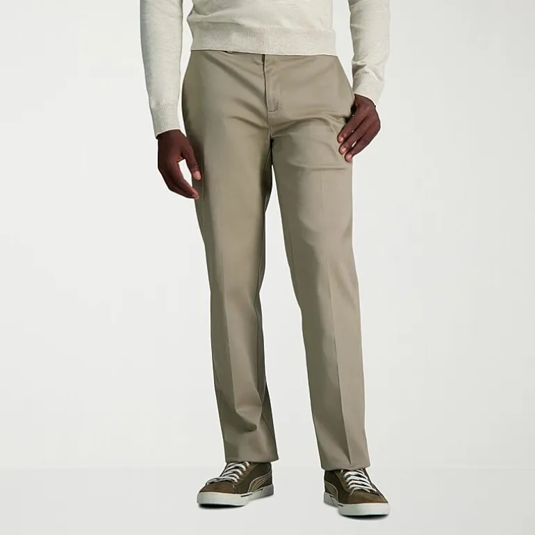 Haggar Wrinkle Free Performance Khaki Mens Comfort Waistband Straight Fit Flat Front Pant
