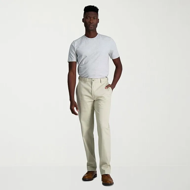 Haggar Wrinkle Free Performance Khaki Mens Classic Fit Flat Front Pant