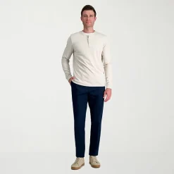 Haggar Wrinkle Free Performance Khaki Mens Comfort Waistband Slim Fit Flat Front Pant