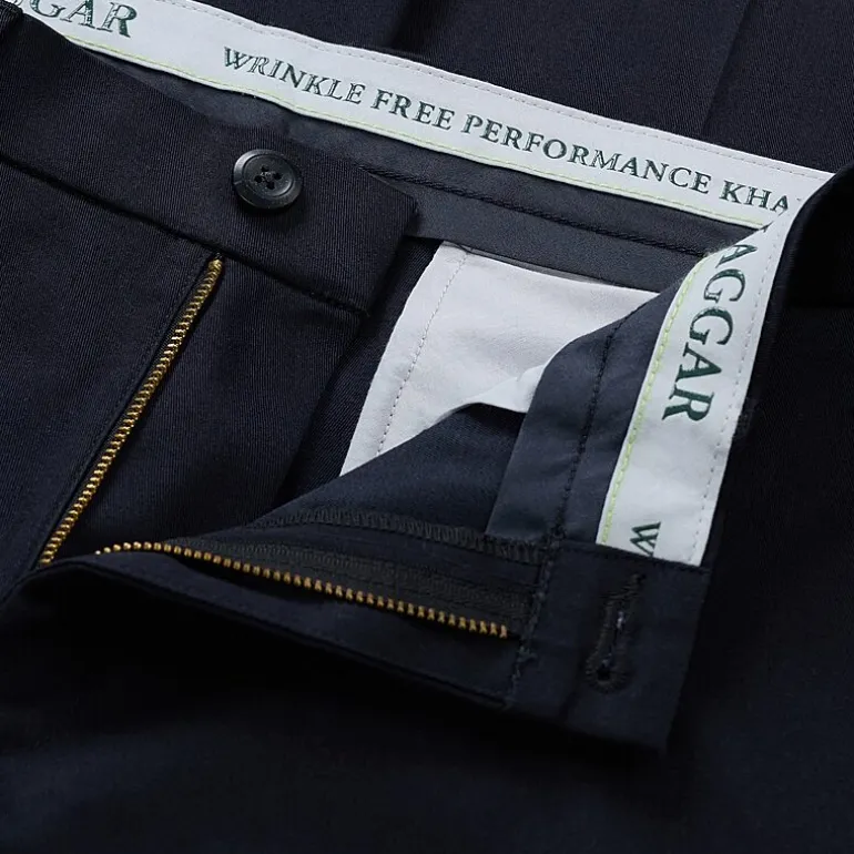 Haggar Wrinkle Free Performance Khaki Mens Comfort Waistband Slim Fit Flat Front Pant