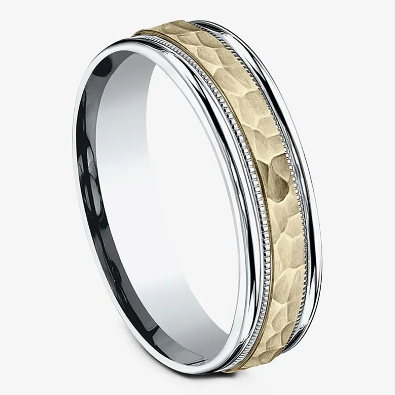 Hammered Mens 6MM 10K Gold Wedding Band