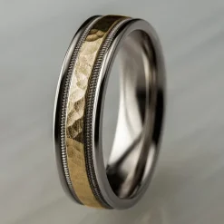 Hammered Mens 6MM 10K Gold Wedding Band