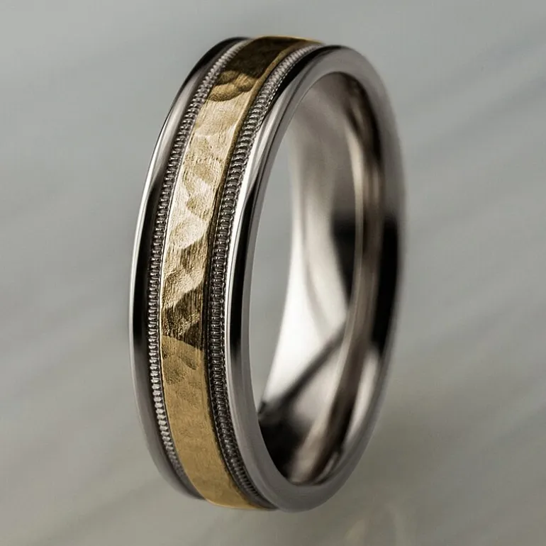 Hammered Mens 6MM 10K Gold Wedding Band