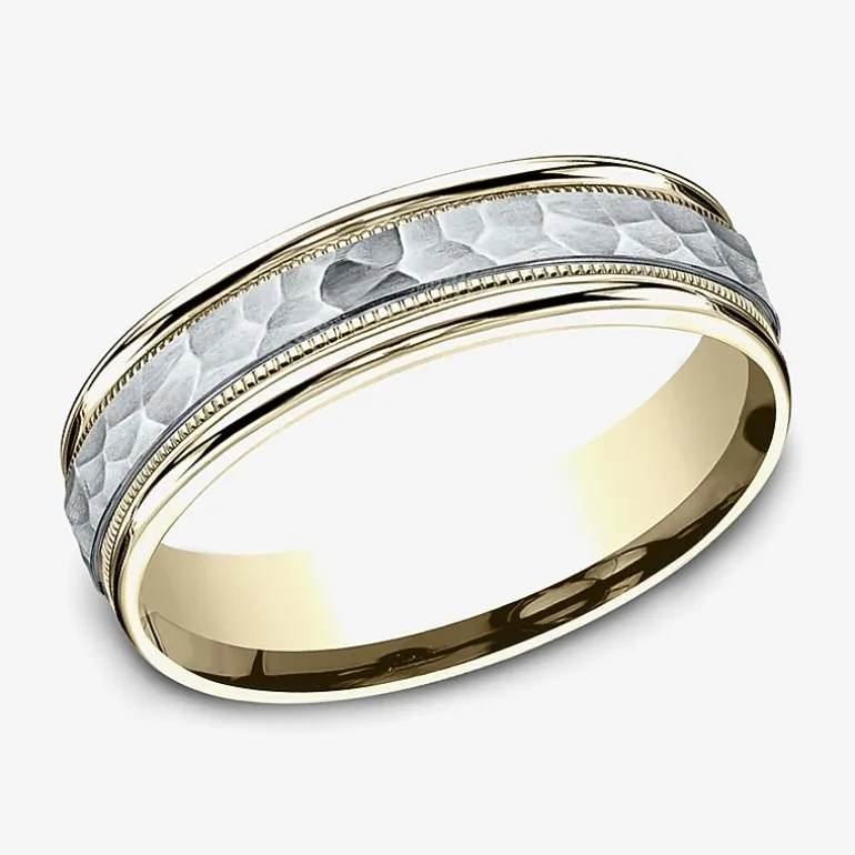 Hammered Mens 6MM 10K Gold Wedding Band