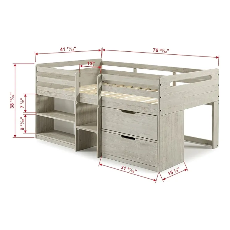 Handles Twin Low Loft Bed with Storage