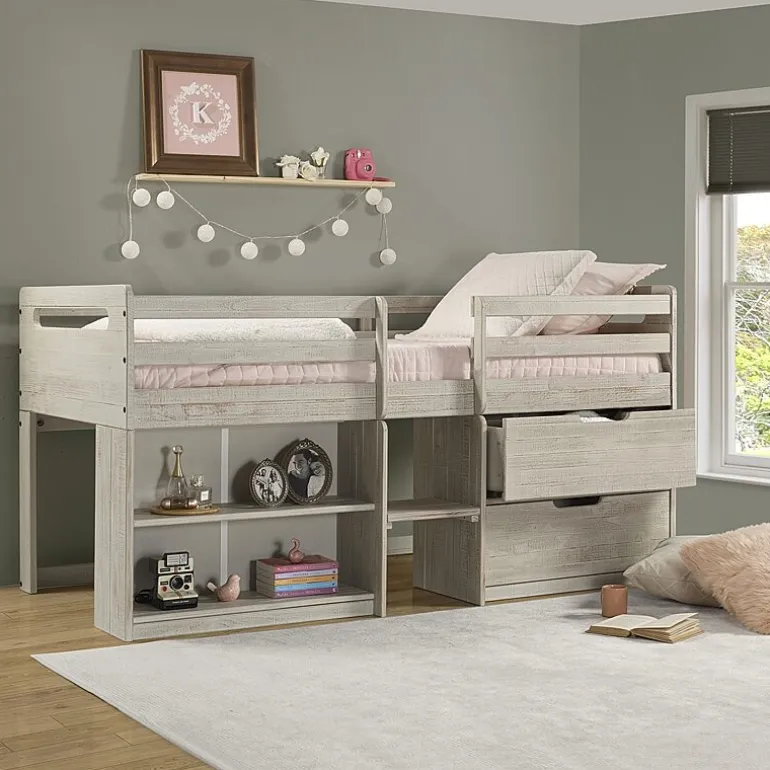 Handles Twin Low Loft Bed with Storage