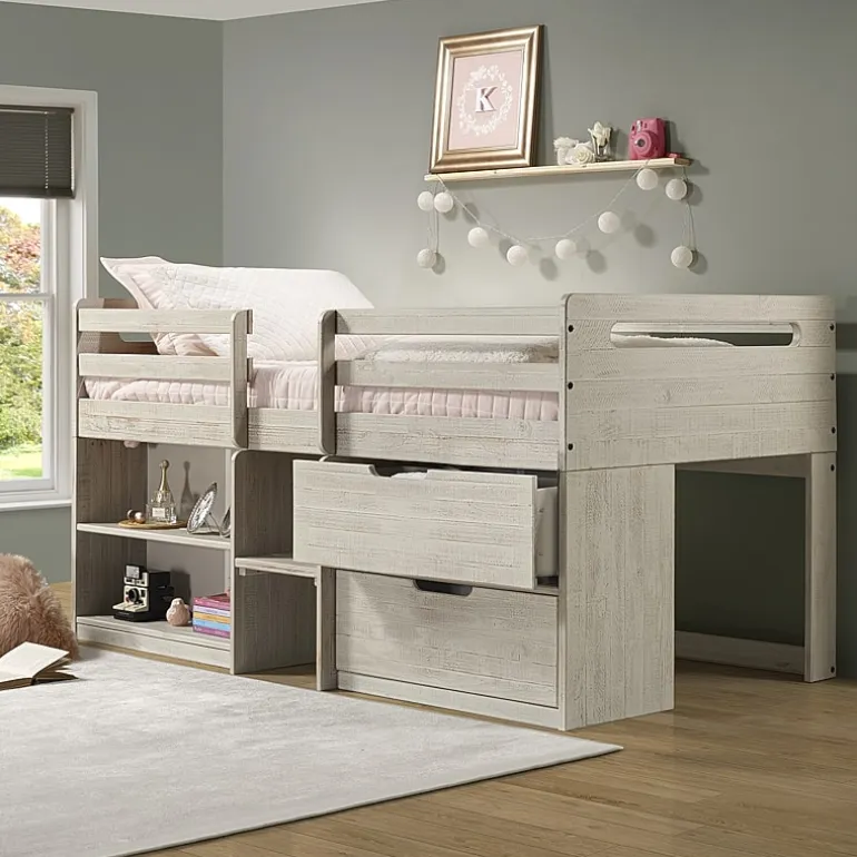 Handles Twin Low Loft Bed with Storage