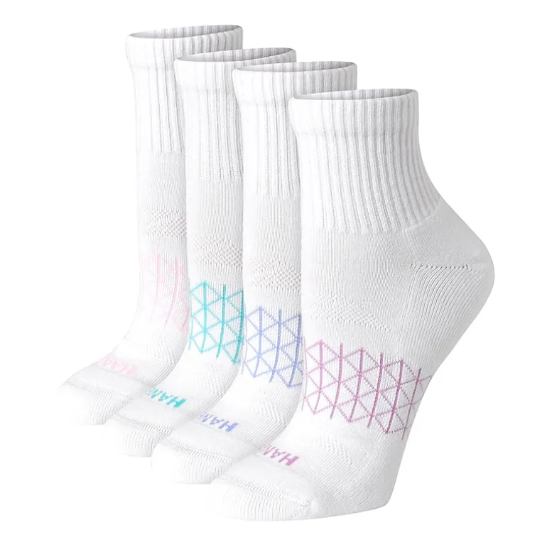 Hanes Absolute Active Womens Breathable 4 Pair Quarter Ankle Socks
