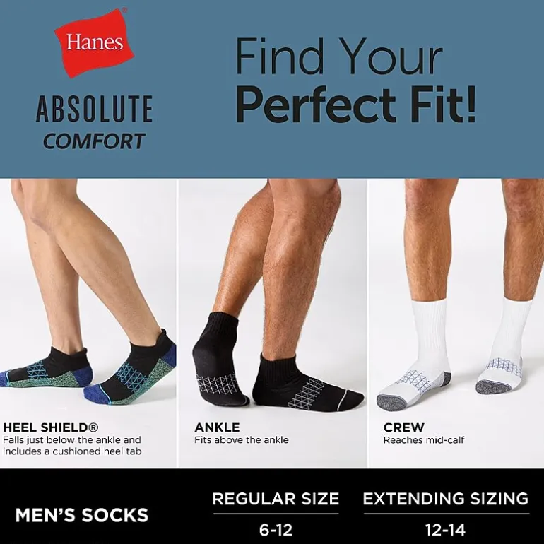 Hanes Absolute Heel Tab Mens Multi-Pack 3 Pair No Show Socks