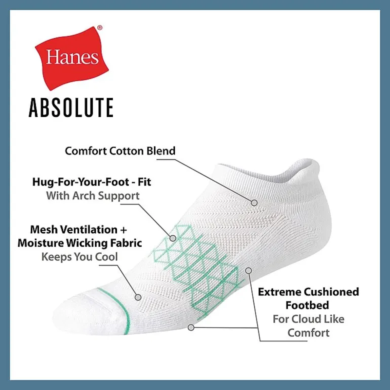 Hanes Absolute Heel Tab Mens Multi-Pack 3 Pair No Show Socks