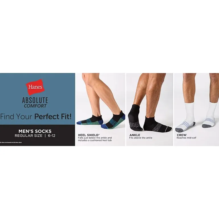 Hanes Absolute Heel Tab Mens Multi-Pack 3 Pair No Show Socks