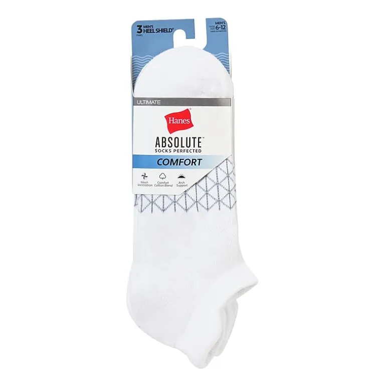 Hanes Absolute Heel Tab Mens Multi-Pack 3 Pair No Show Socks