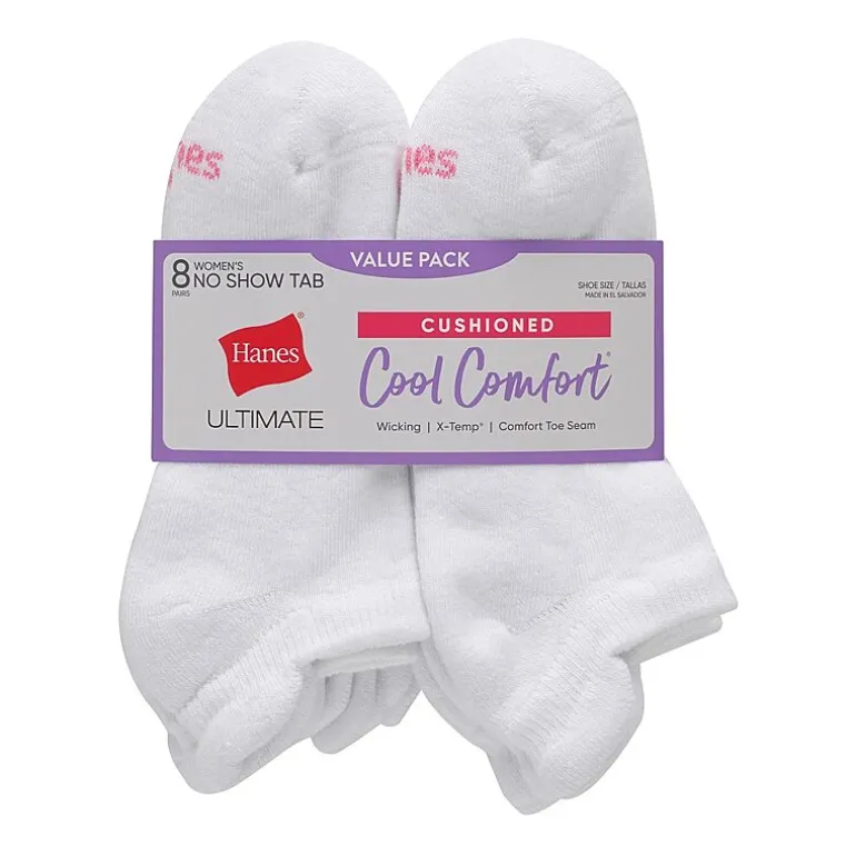 Hanes Cool Comfort Cushion Heel Tab Womens Multi-Pack 8 Pair No Show Socks