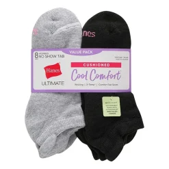Hanes Cool Comfort Cushion Heel Tab Womens Multi-Pack 8 Pair No Show Socks