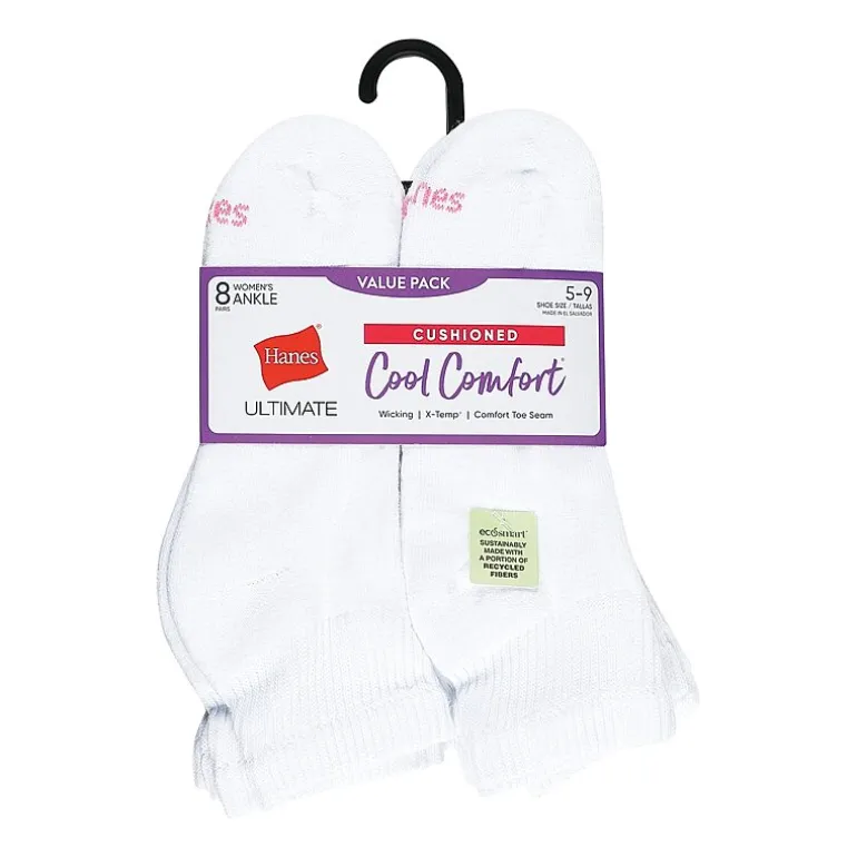 Hanes Cool Comfort Cushion Womens Multi-Pack 8 Pair Quarter Ankle Socks