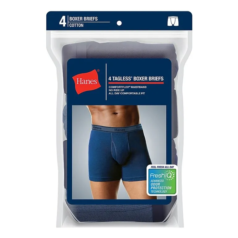 Hanes Cotton Mens 4 Pack Boxer Briefs J742a4