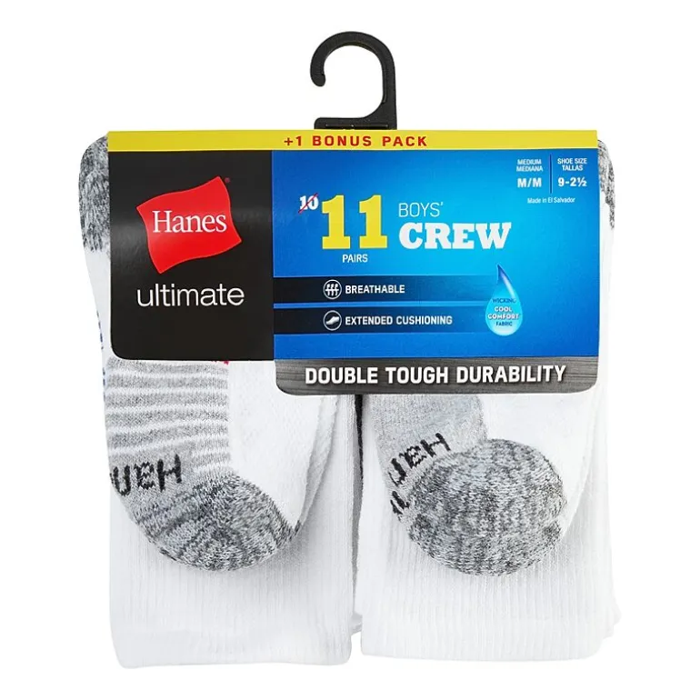 Hanes Little & Big Kid Boys 10+1 Bonus Pairs Crew Socks