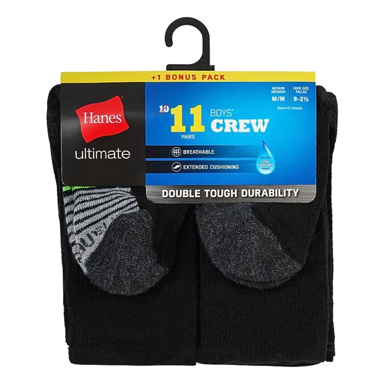 Hanes Little & Big Kid Boys 10+1 Bonus Pairs Crew Socks