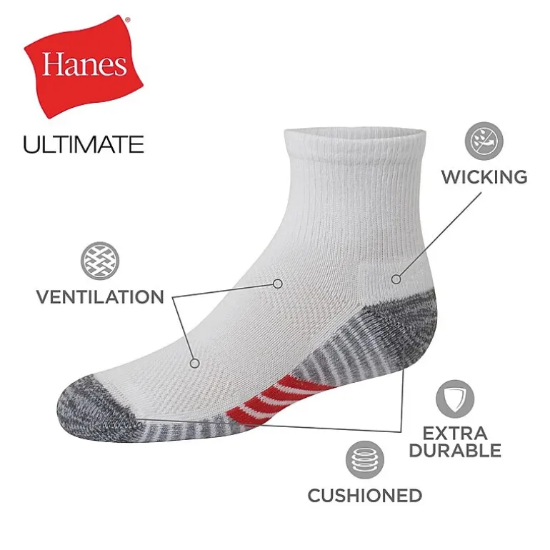 Hanes Little & Big Kid Boys Multi-Pack 10 Pair Quarter Ankle Socks