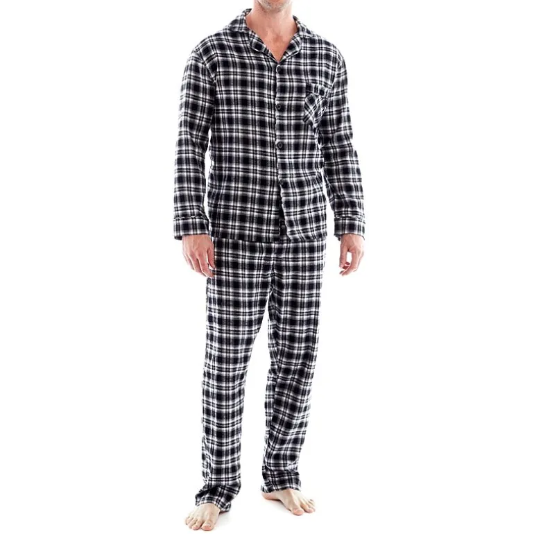 Hanes Mens Flannel Round Neck Long Sleeve 2-pc. Big and Tall Pajama Set