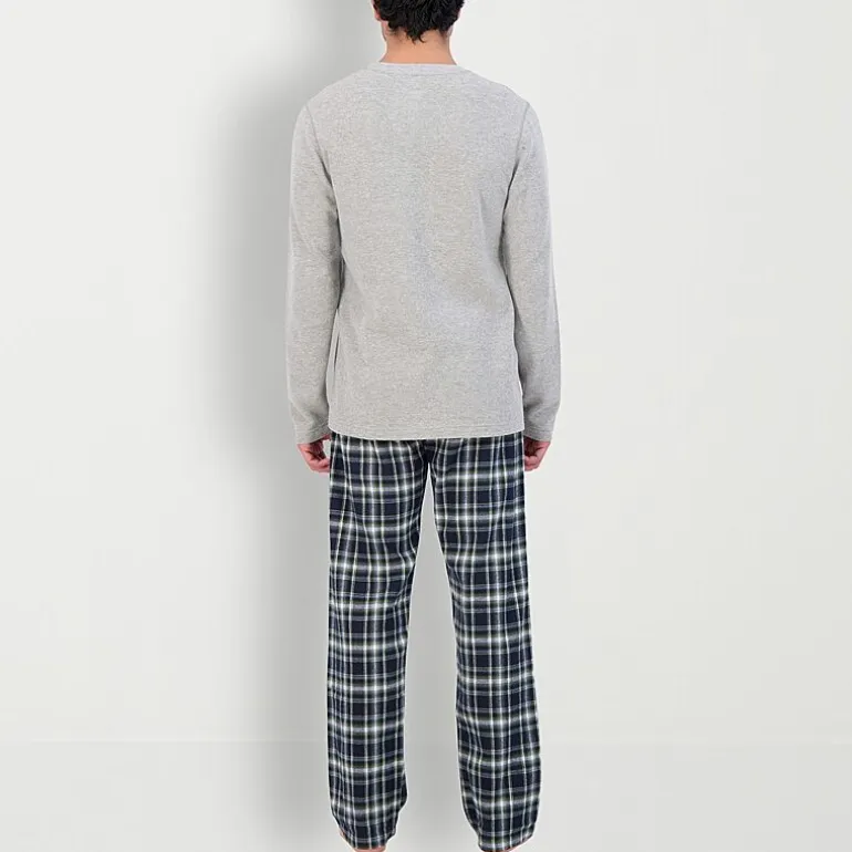 Hanes Mens Fleece Crew Neck Long Sleeve 2-pc. Big Pajama Set