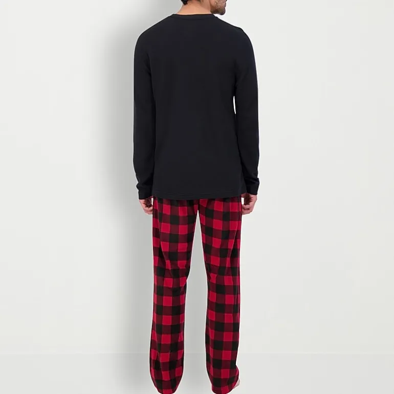 Hanes Mens Fleece Crew Neck Long Sleeve 2-pc. Big Pajama Set