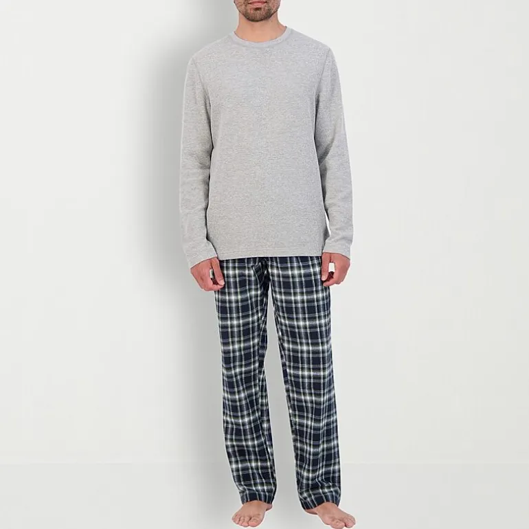 Hanes Mens Fleece Crew Neck Long Sleeve 2-pc. Big Pajama Set