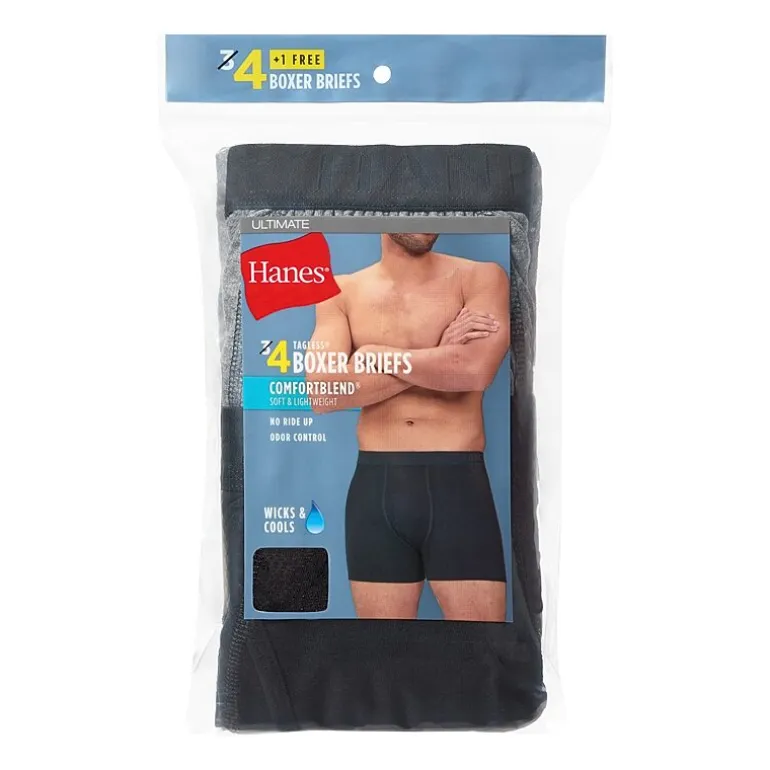 Hanes Mens 4 Pack Boxer Briefs Bonus Pack Ubbbz4