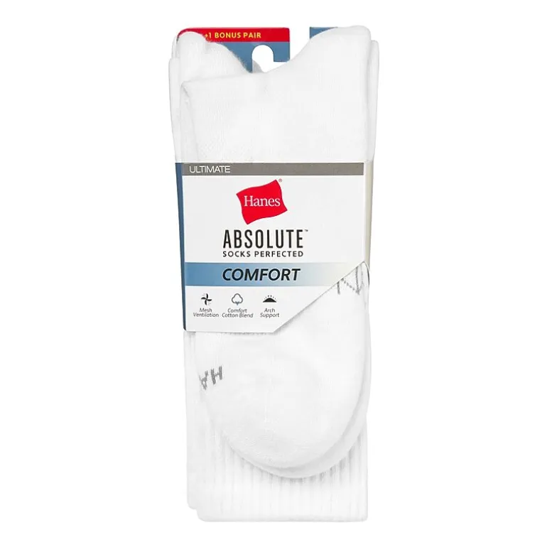 Hanes® Men's Ultimate Absolute Comfort, 3+1 Bonus Pack Crew Socks