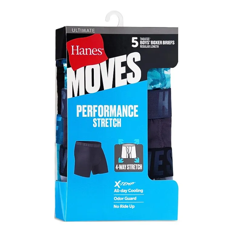 Hanes Moves Stretch Little & Big Kid Boys 5 Pack Boxer Briefs Bu9xb5