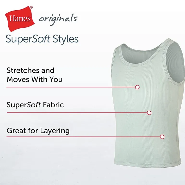Hanes Originals Supersoft Little & Big Kid Girls U Neck Sleeveless 4 Pack Tank
