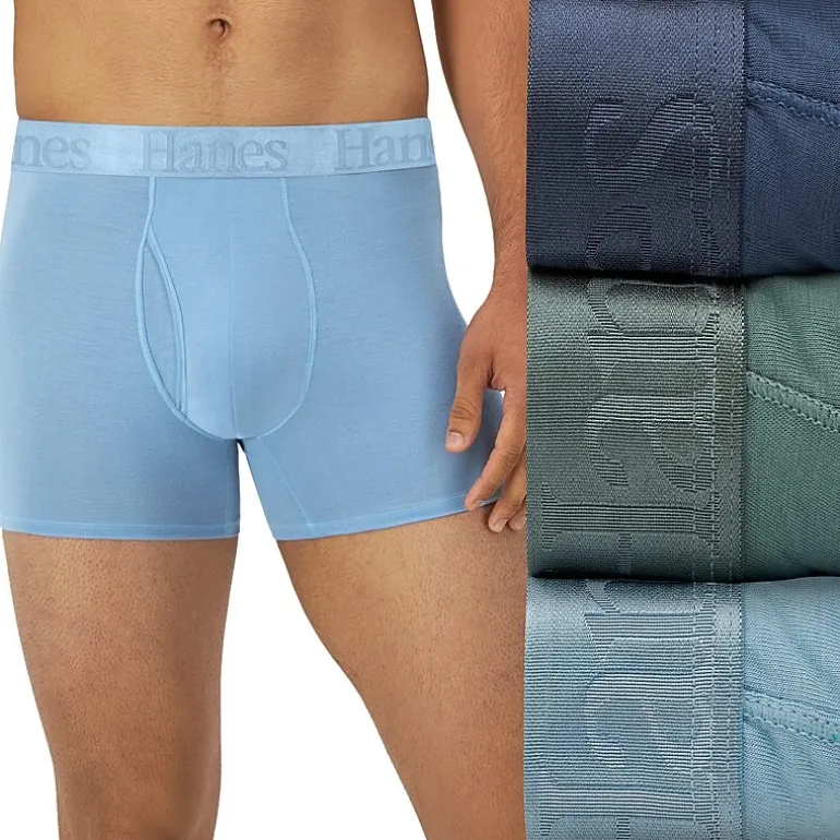 Hanes Originals Supersoft Mens 3 Pack Cooling Multi-Pack Comfort Waistband Trunks Uo2tb3