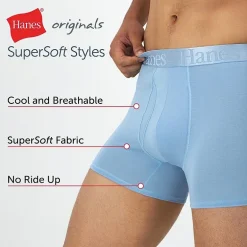 Hanes Originals Supersoft Mens 3 Pack Cooling Multi-Pack Comfort Waistband Trunks Uo2tb3