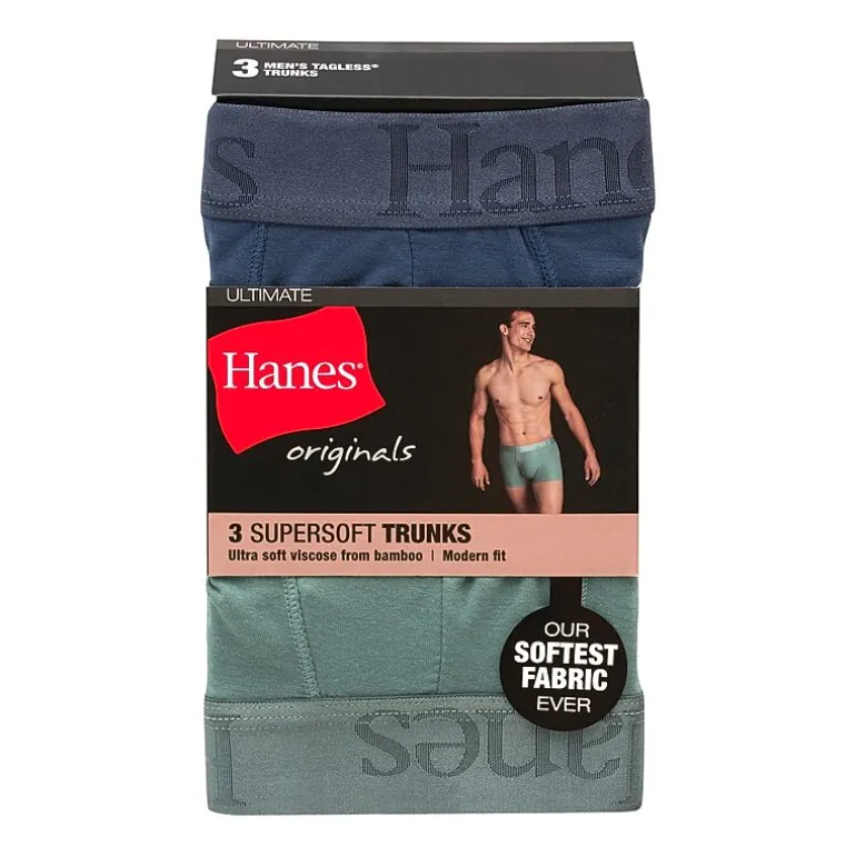 Hanes Originals Supersoft Mens 3 Pack Cooling Multi-Pack Comfort Waistband Trunks Uo2tb3