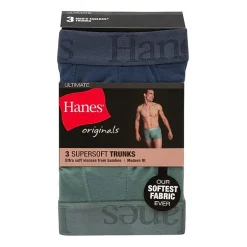 Hanes Originals Supersoft Mens 3 Pack Cooling Multi-Pack Comfort Waistband Trunks Uo2tb3