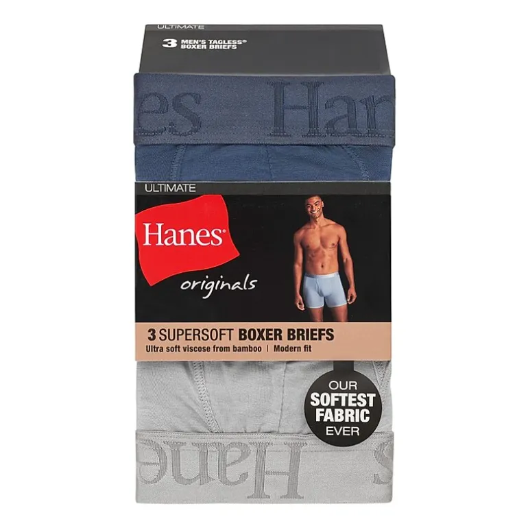 Hanes Originals Supersoft Mens 3 Pack Boxer Briefs Uo2ba3