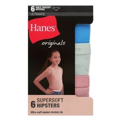 Hanes Originals Ultimate Little & Big Girls 6 Pack SuperSoft Hipster Panty