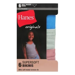Hanes Originals Ultimate Little & Big Girls 6 Pack SuperSoft Bikini Panty