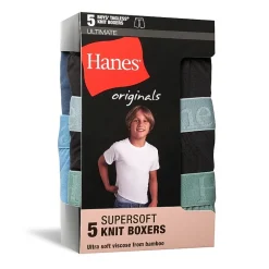 Hanes Originals Ultimate Little & Big Boys 5 Pack SuperSoft Knit Boxers