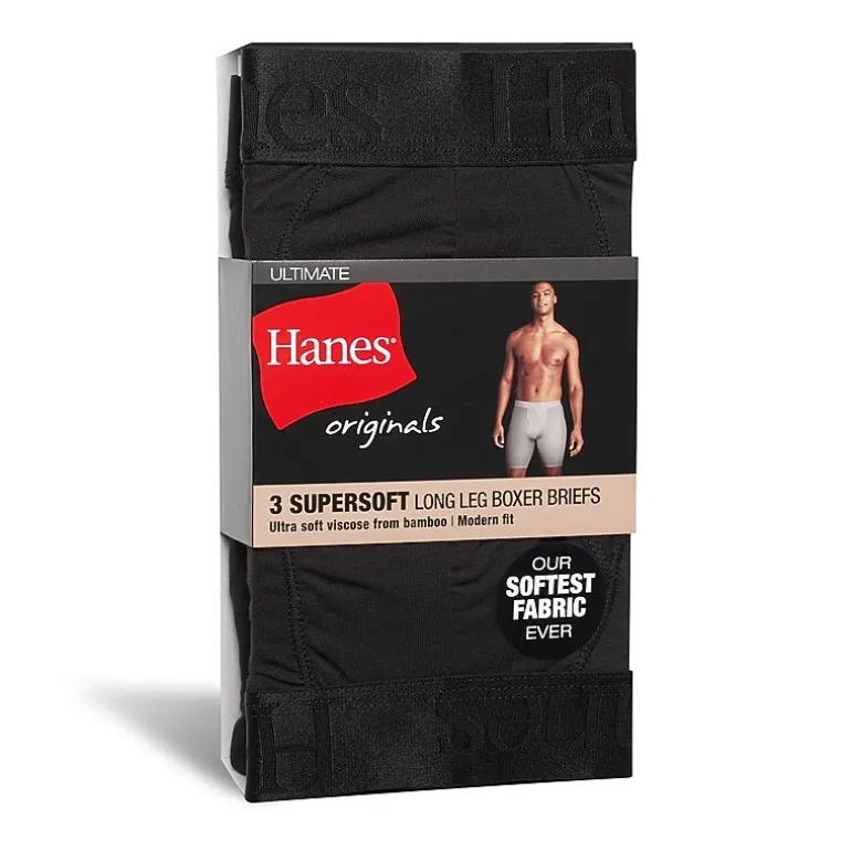 Hanes Originals Ultimate Supersoft Mens 3 Pack Long Leg Boxer Briefs Uo2ll3